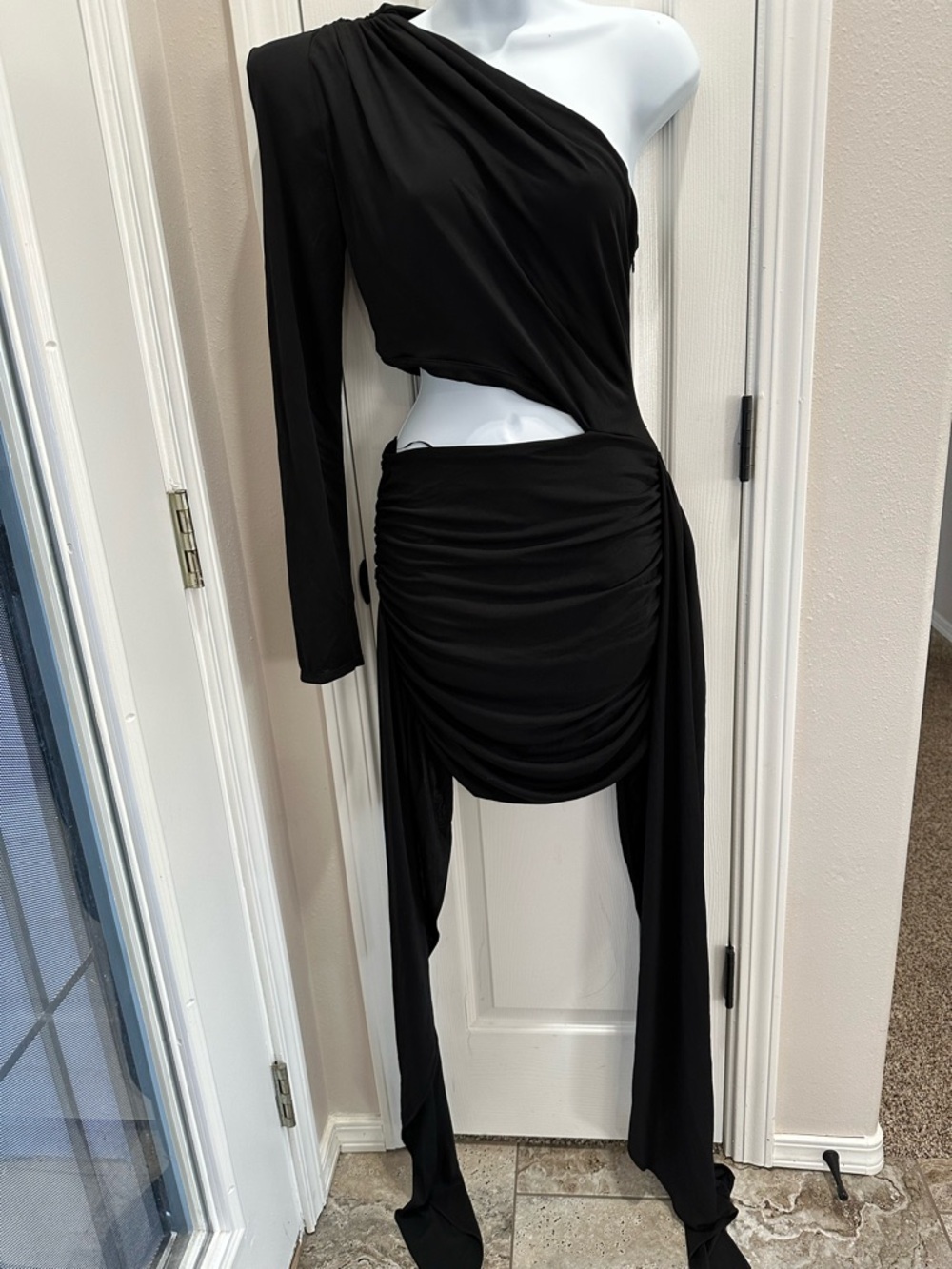 Zara Black One-Shoulder Cutout Draped Dress